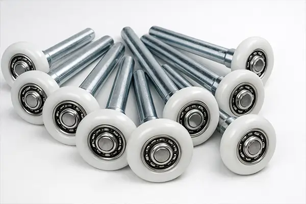 Garage door rollers with nylon wheels and steel shafts